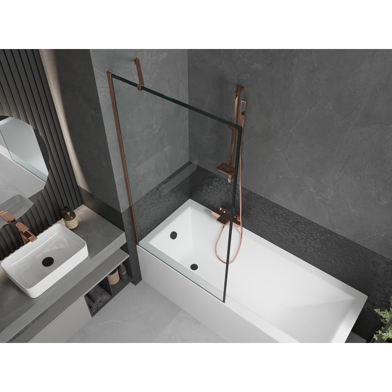 Mexen Next 1-flügelige Badewannenabtrennung 90 x 150 cm, schwarzer Rahmen, Roségold - 895-090-000-00-70-60