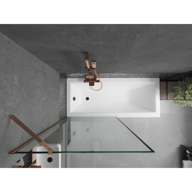 Mexen Next 1-flügelige Badewannenabtrennung 90 x 150 cm, schwarzer Rahmen, Roségold - 895-090-000-00-70-60