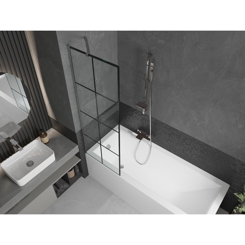 Mexen Next 1-flügelige Badewannenabtrennung 60 x 150 cm, schwarzes Gitter, Chrom - 895-060-000-00-77-01