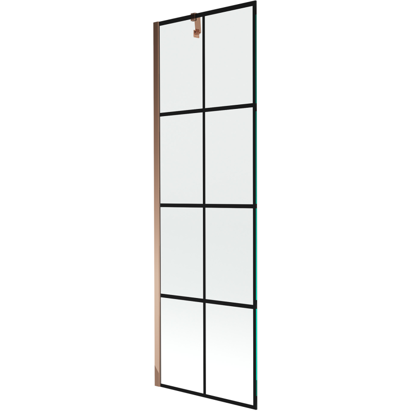 Mexen Next einflügelige Badewannenabtrennung 60 x 150 cm, schwarzes Gitter, Roségold - 895-060-000-00-77-60