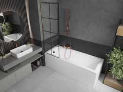 Mexen Next einflügelige Badewannenabtrennung 60 x 150 cm, schwarzes Gitter, Roségold - 895-060-000-00-77-60