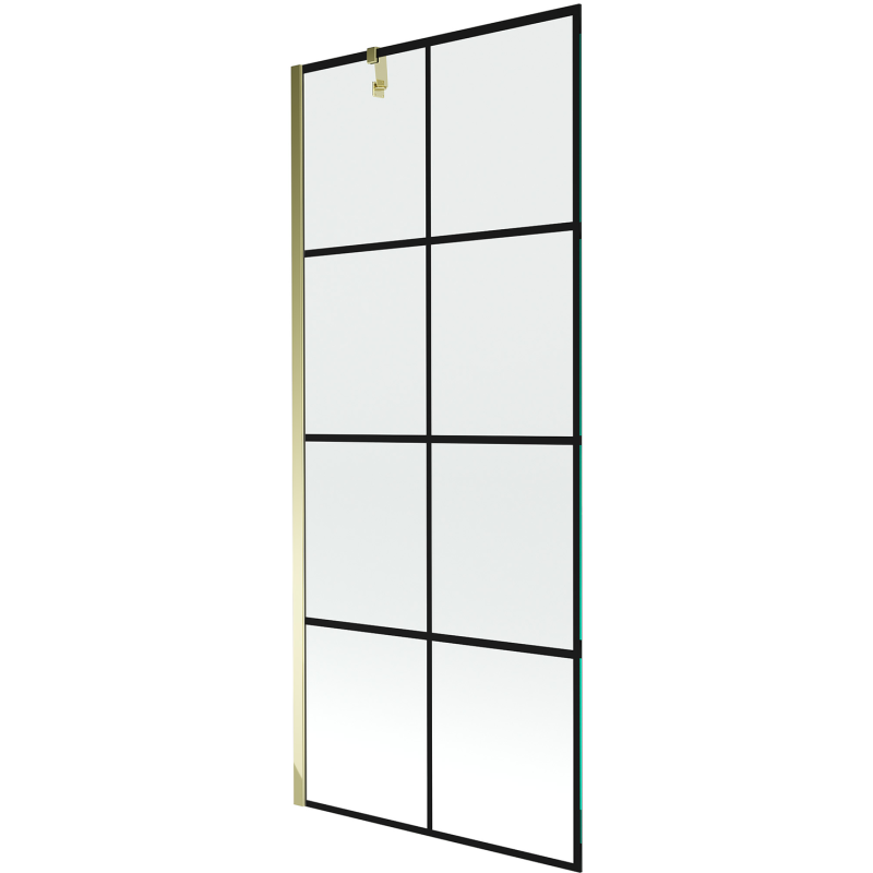 Mexen Next Einteilige Duschabtrennung 80 x 150 cm, schwarzes Karomuster, gold - 895-080-000-00-77-50