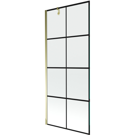 Mexen Next Einteilige Duschabtrennung 80 x 150 cm, schwarzes Karomuster, gold - 895-080-000-00-77-50