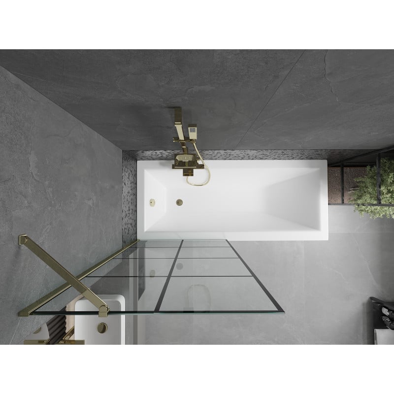 Mexen Next Einteilige Duschabtrennung 80 x 150 cm, schwarzes Karomuster, gold - 895-080-000-00-77-50