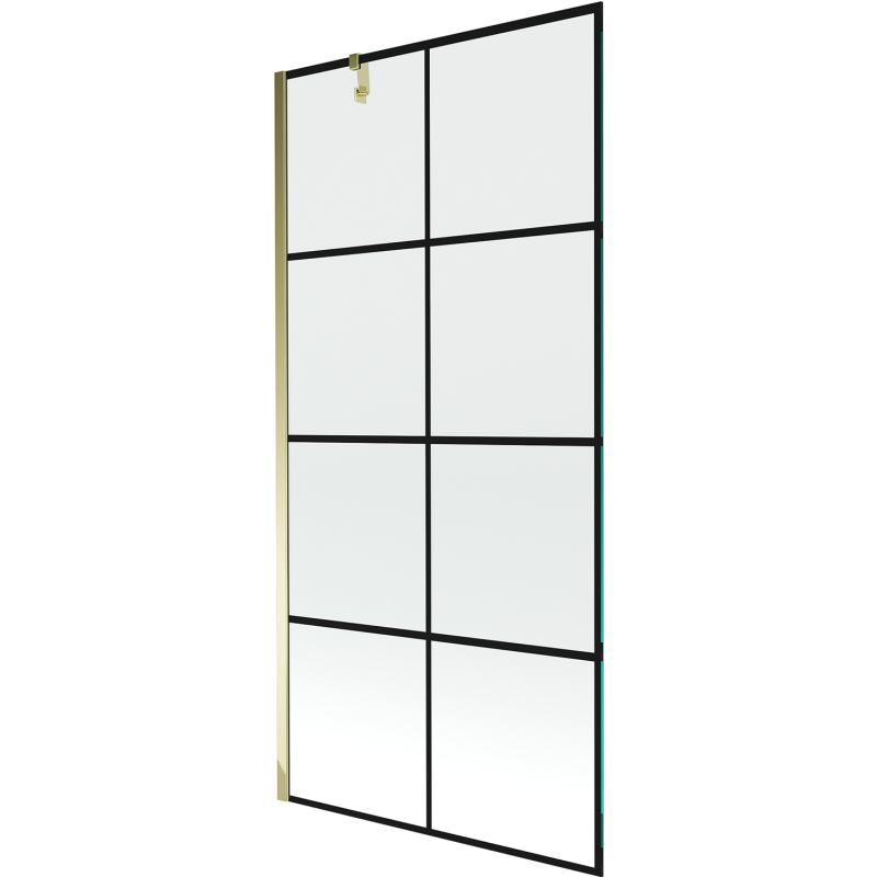 Mexen Next Duschabtrennung 1-flügelig 90 x 150 cm, schwarzes Gitter, gold - 895-090-000-00-77-50