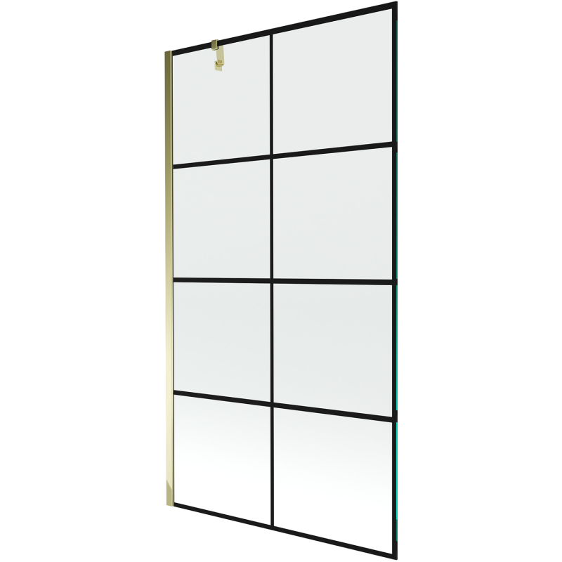 Mexen Next 1-flügelige Badewannenfaltwand 100 x 150 cm, schwarzes Gitter, gold - 895-100-000-00-77-50