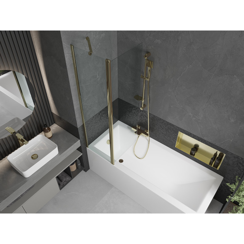 Mexen Flip Badewannenaufsatz 2-flügelig 100 x 150 cm, transparent, gold - 894-100-101-50-00