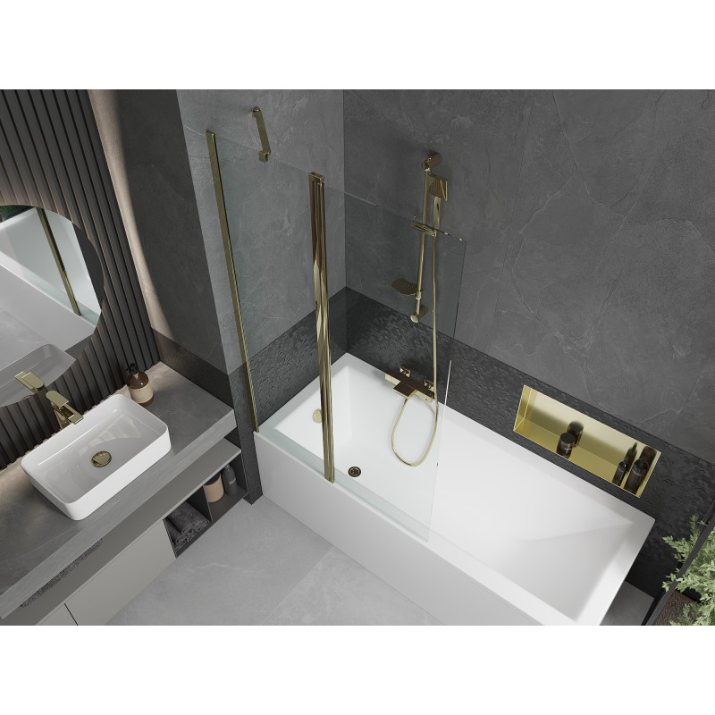 Mexen Flip Badewannenaufsatz 2-flügelig 100 x 150 cm, transparent, gold - 894-100-101-50-00