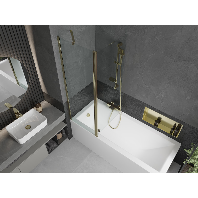 Mexen Flip Badewannenfaltwand 2-flügelig 120 x 150 cm, transparent, gold - 894-120-101-50-00