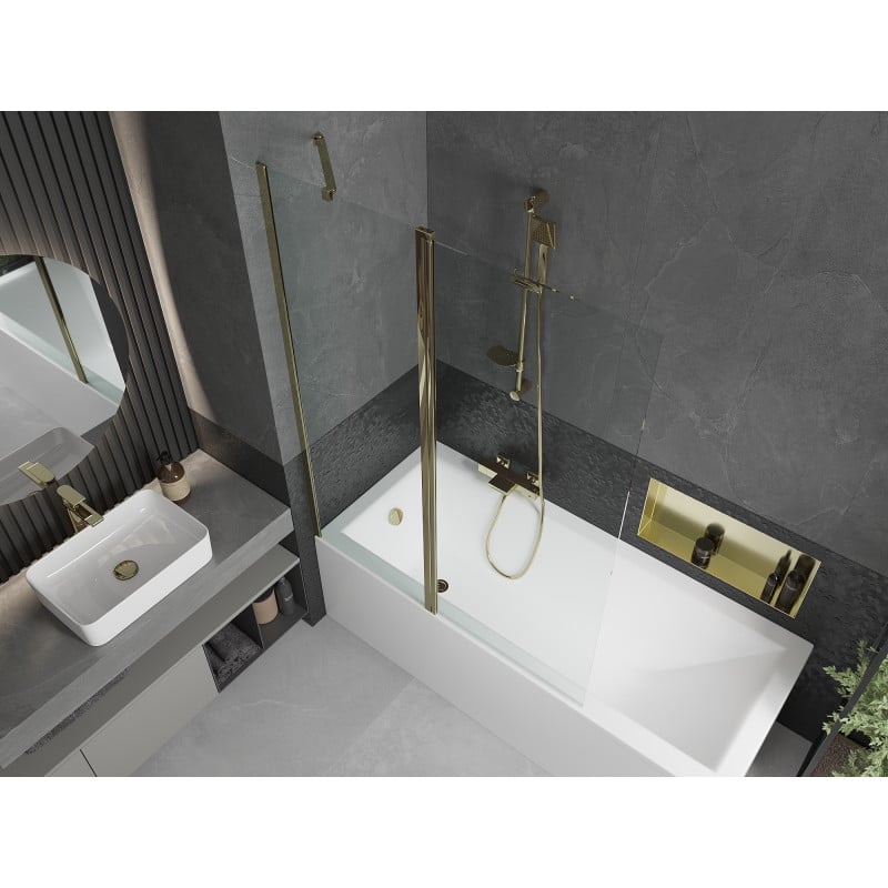 Mexen Flip Badewannenfaltwand 2-flügelig 120 x 150 cm, transparent, gold - 894-120-101-50-00