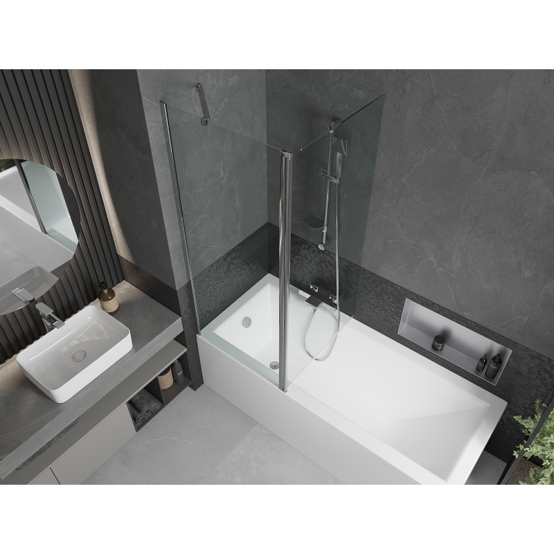Mexen Flip zweiflügelige Badewannenabtrennung 140 x 150 cm, transparent, Chrom - 894-140-101-01-00