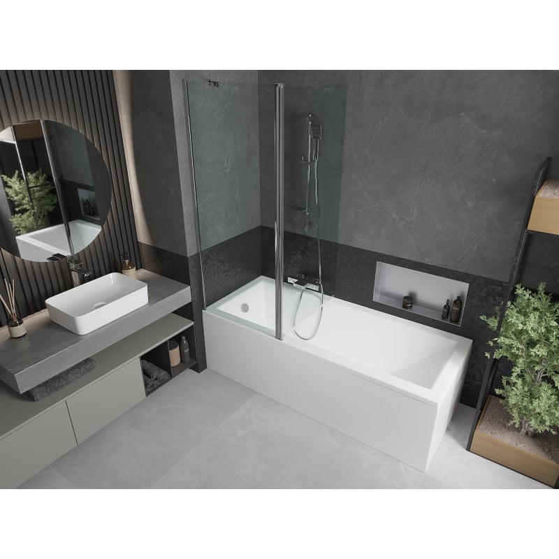 Mexen Flip Badewannenfaltwand 2-teilig 140 x 150 cm, transparent, Chrom - 894-140-101-01-00