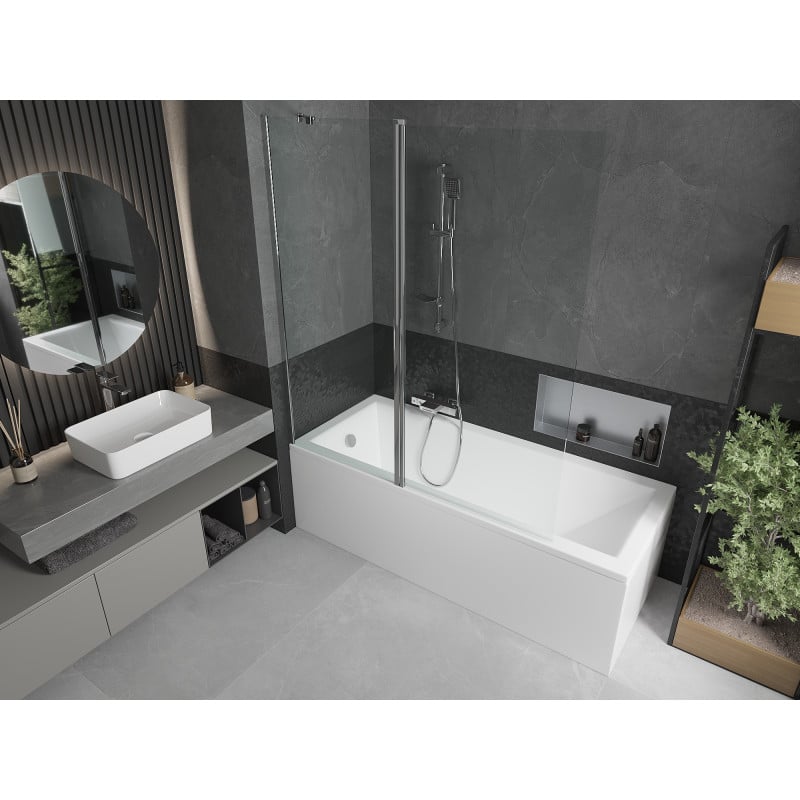 Mexen Flip Badewannenfaltwand 2-teilig 140 x 150 cm, transparent, Chrom - 894-140-101-01-00