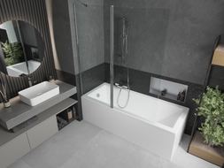 Mexen Flip Badewannenfaltwand 2-teilig 140 x 150 cm, transparent, Chrom - 894-140-101-01-00
