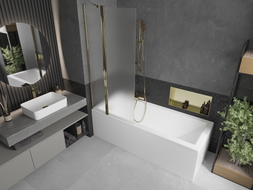 Mexen Flip Badewannenfaltwand 2-flügelig 80 x 150 cm, matt, gold - 894-080-101-50-30