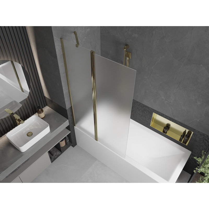 Mexen Flip zweiflügelige Badewannenabtrennung 100 x 150 cm, Raureif, Gold - 894-100-101-50-30