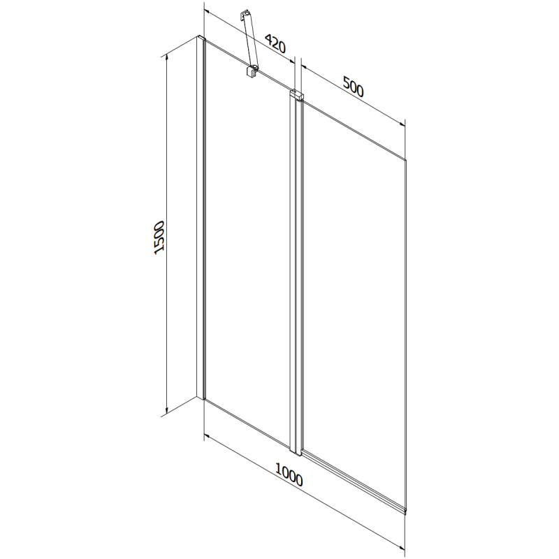 Mexen Flip Badewannenfaltwand 2-teilig 100 x 150 cm, Frost, Schwarz - 894-100-101-70-30