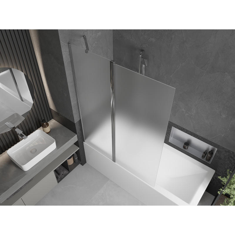 Mexen Flip Badewannenabtrennung 2-flügelig 120 x 150 cm, satiniert, Chrom - 894-120-101-01-30