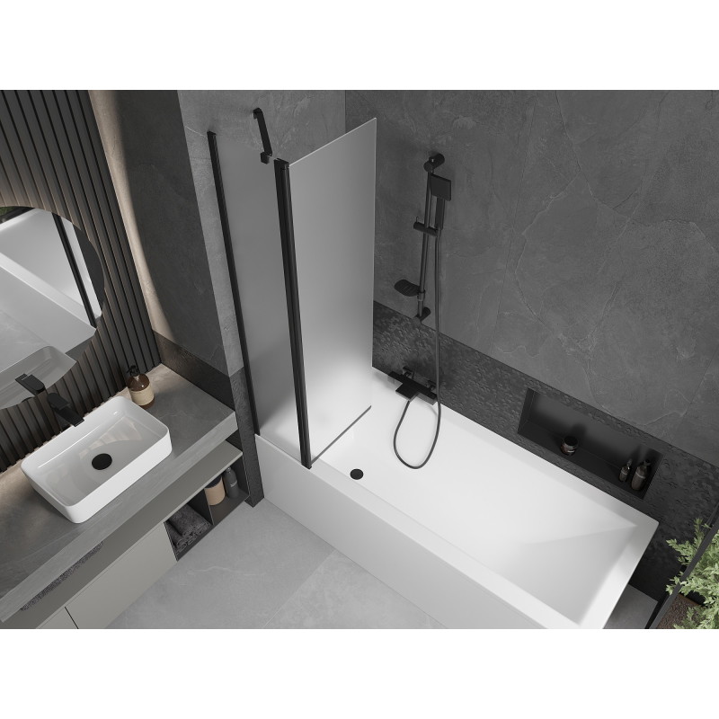 Mexen Flip 2-flügelige Badewannenabtrennung 80 x 150 cm, Milchglas, schwarz - 894-080-101-70-30