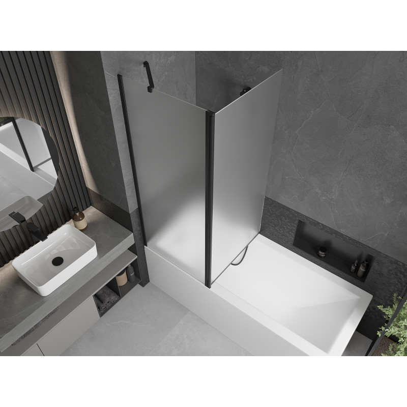Mexen Flip Badewannenfaltwand 2-flügelig 140 x 150 cm, Milchglas, schwarz - 894-140-101-70-30