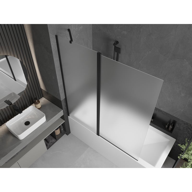 Mexen Flip Badewannenfaltwand 2-flügelig 140 x 150 cm, Milchglas, schwarz - 894-140-101-70-30