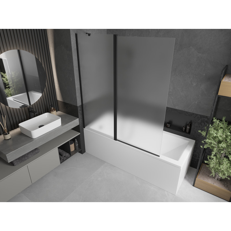 Mexen Flip Badewannenfaltwand 2-flügelig 140 x 150 cm, Milchglas, schwarz - 894-140-101-70-30