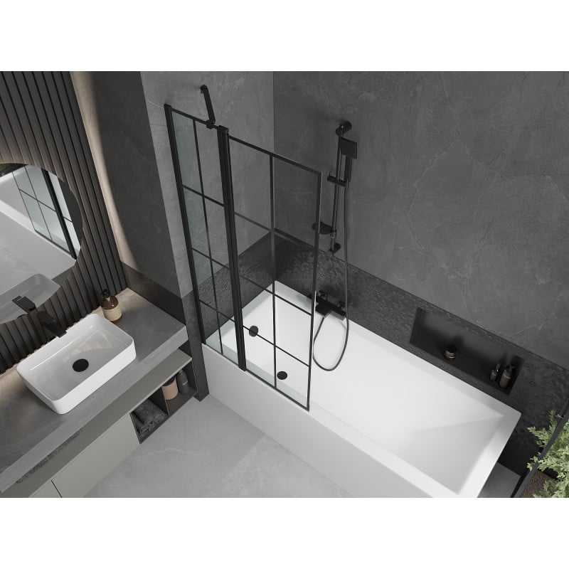 Mexen Flip zweiflügeliger Badewannenaufsatz 80 x 150 cm, schwarzes Gitter, schwarz - 894-080-101-70-77