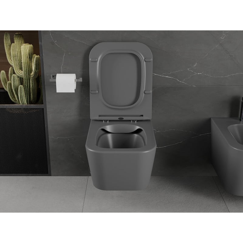 Mexen Madox WC-Schüssel Rimless mit langsam schließendem Slim-Sitz, Duroplast, dunkelgrau matt - 30154061