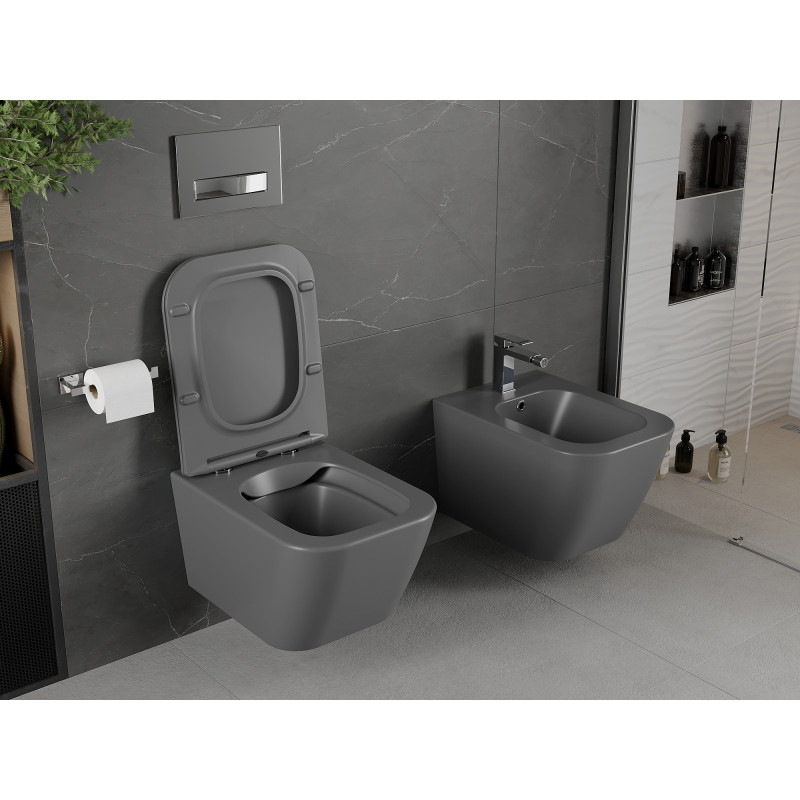 Mexen Madox WC-Schüssel Rimless mit langsam schließendem Slim-Sitz, Duroplast, dunkelgrau matt - 30154061