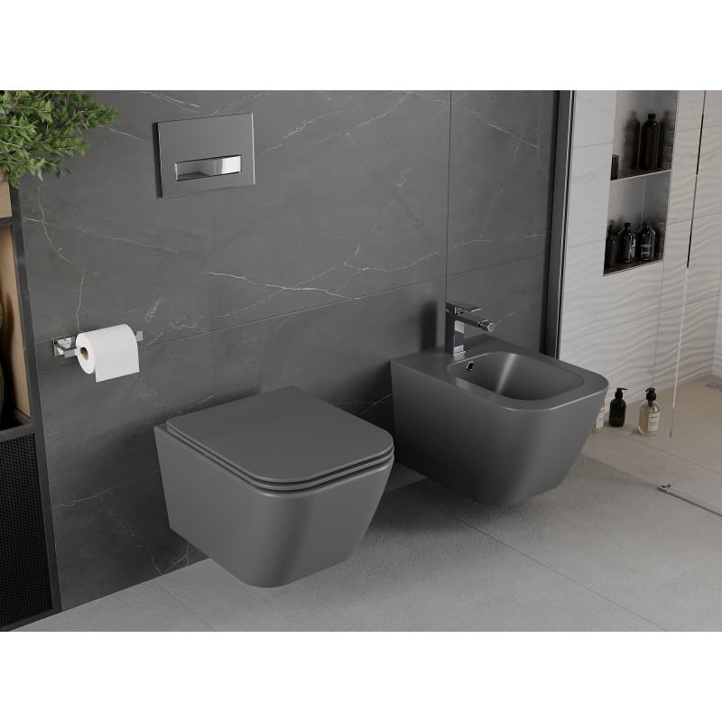 Mexen Madox WC-Bowl Rimless mit Slim-Softclose-Sitz, Duroplast, dunkelgrau matt - 30154061