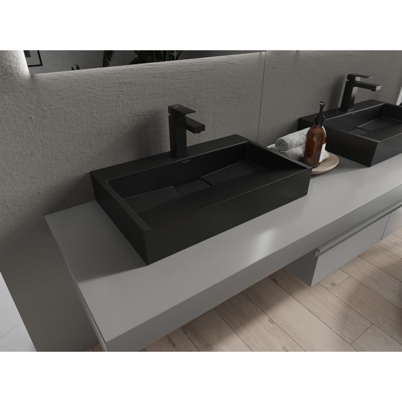 Mexen Ava Aufsatzwaschbecken aus Konglomerat 1/O 60 x 38 cm, schwarz - 23016071
