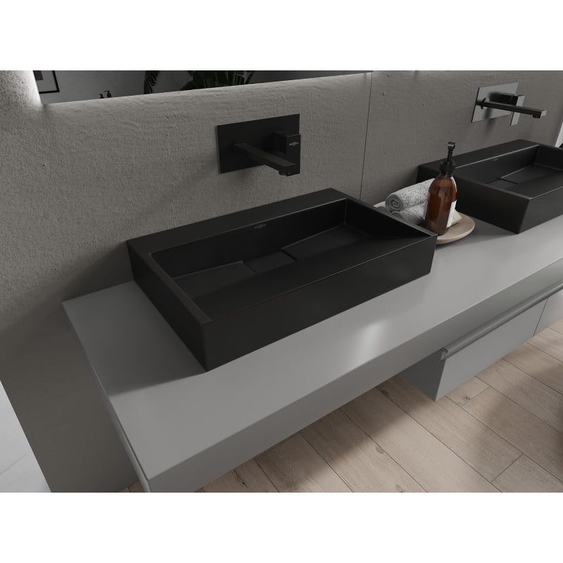 Mexen Ava Aufsatzwaschbecken aus Konglomerat B/O 60 x 38 cm, schwarz - 23016070