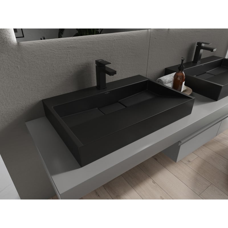 Mexen Ava Aufsatzwaschbecken aus Konglomerat 1/O 70 x 46 cm, schwarz - 23017071