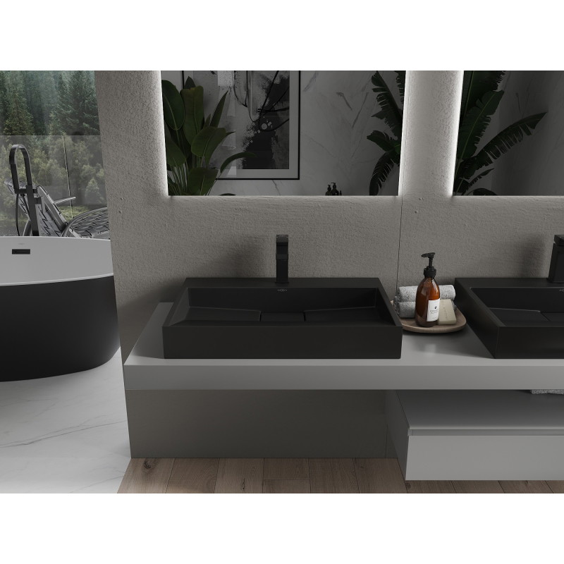 Mexen Ava Aufgesetztes Waschbecken aus Konglomerat 1/O 70 x 46 cm, schwarz - 23017071