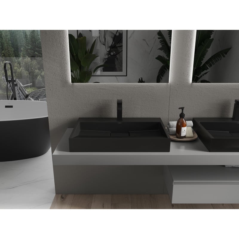 Mexen Ava Aufsatzwaschbecken aus Konglomerat 1/O 70 x 46 cm, schwarz - 23017071