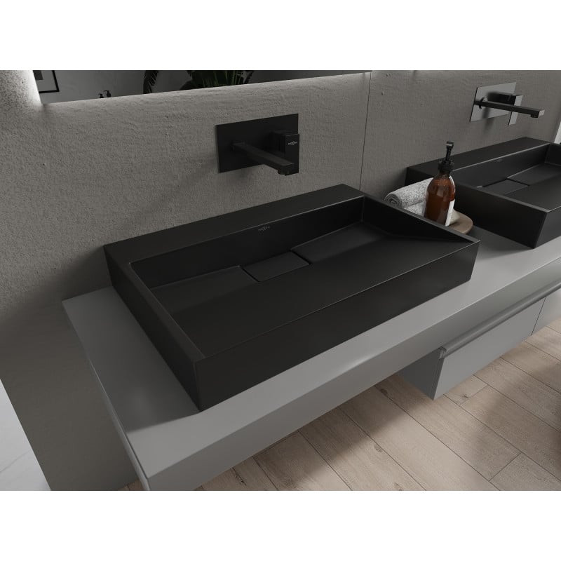 Mexen Ava Aufsatzwaschbecken aus Konglomerat B/O 70 x 46 cm, schwarz - 23017070