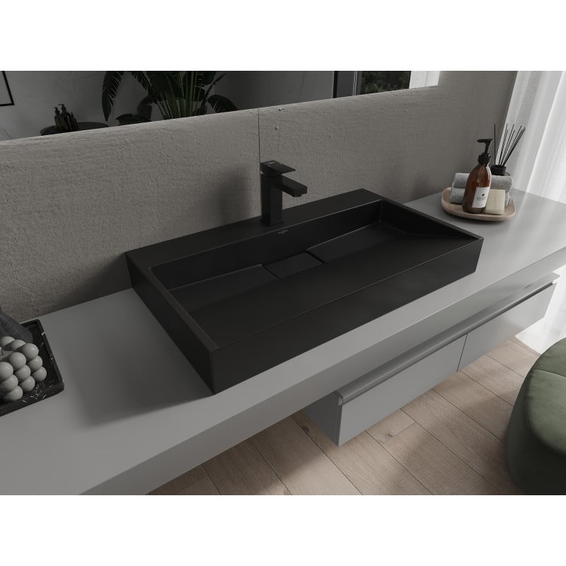 Mexen Ava Aufsatzwaschbecken aus Konglomerat 1/O 80 x 46 cm, schwarz - 23018071
