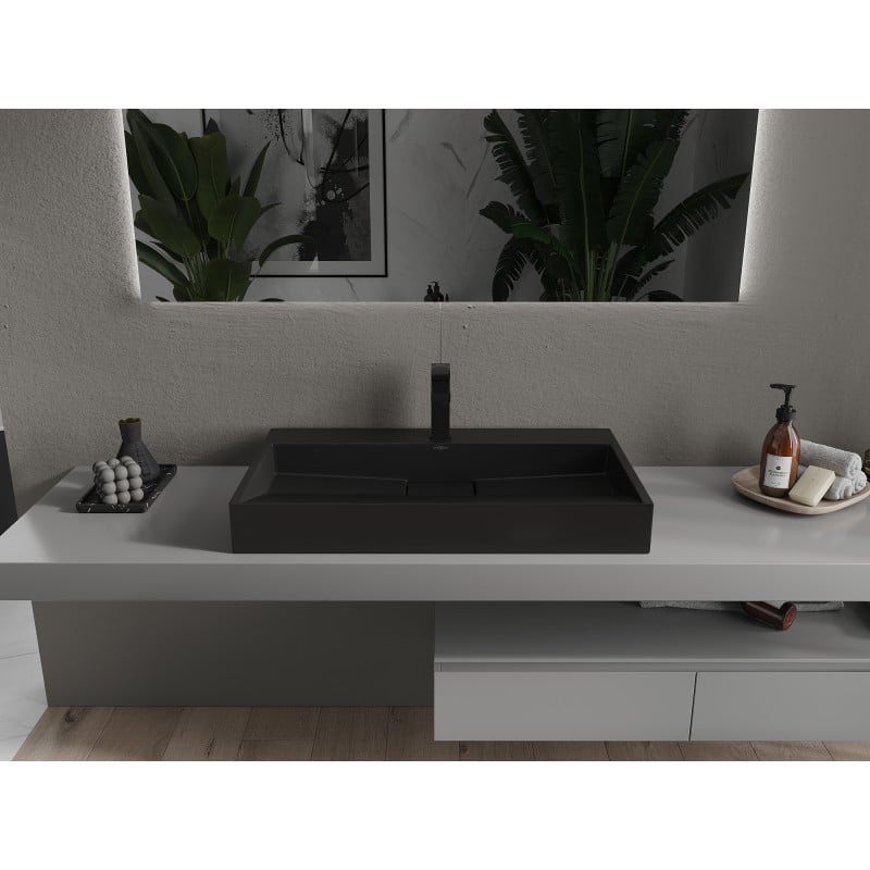 Mexen Ava Aufsatzwaschbecken aus Konglomerat 1/O 80 x 46 cm, schwarz - 23018071
