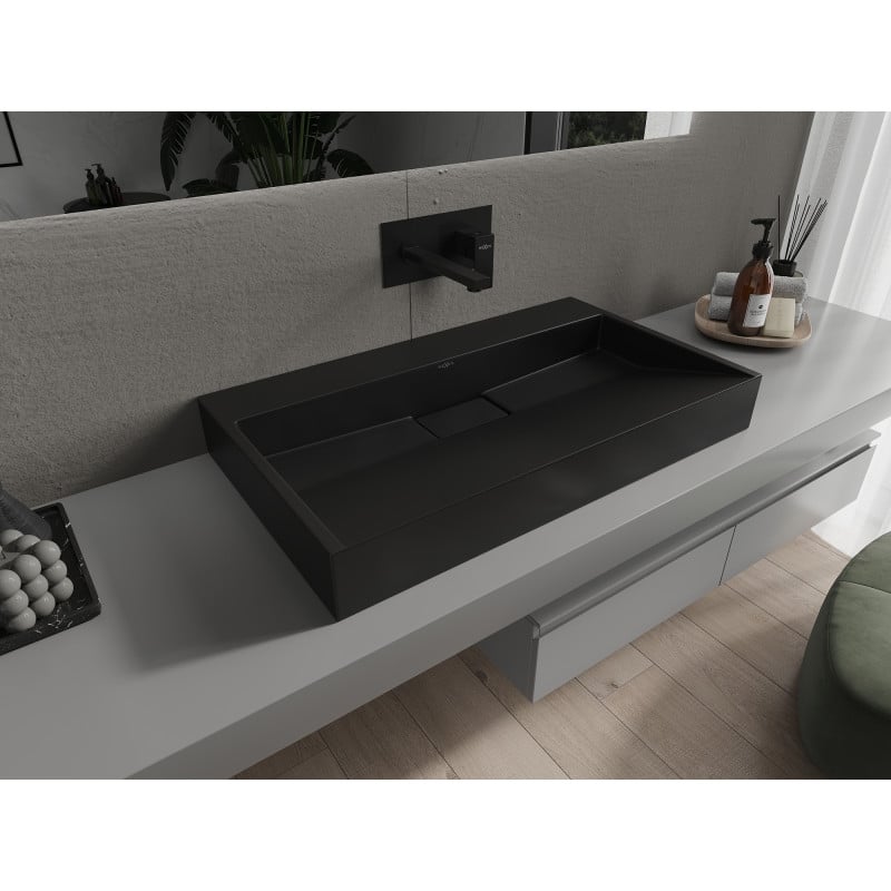 Mexen Ava Aufsatzwaschbecken aus Konglomerat B/O 80 x 46 cm, schwarz - 23018070