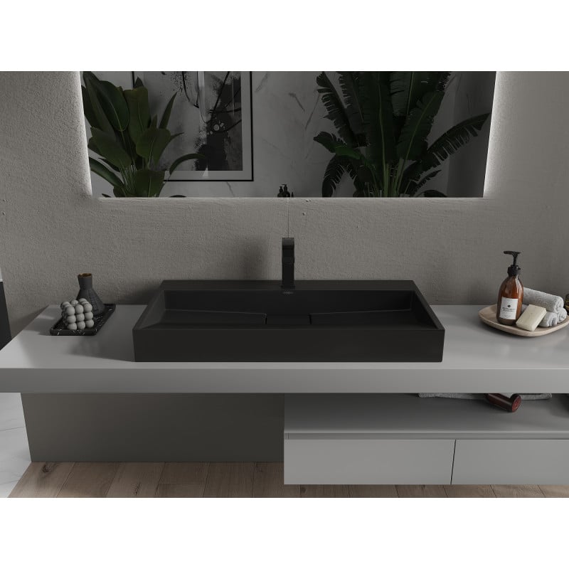 Mexen Ava Aufsatzwaschbecken aus Konglomerat 1/O 90 x 46 cm, schwarz - 23019071