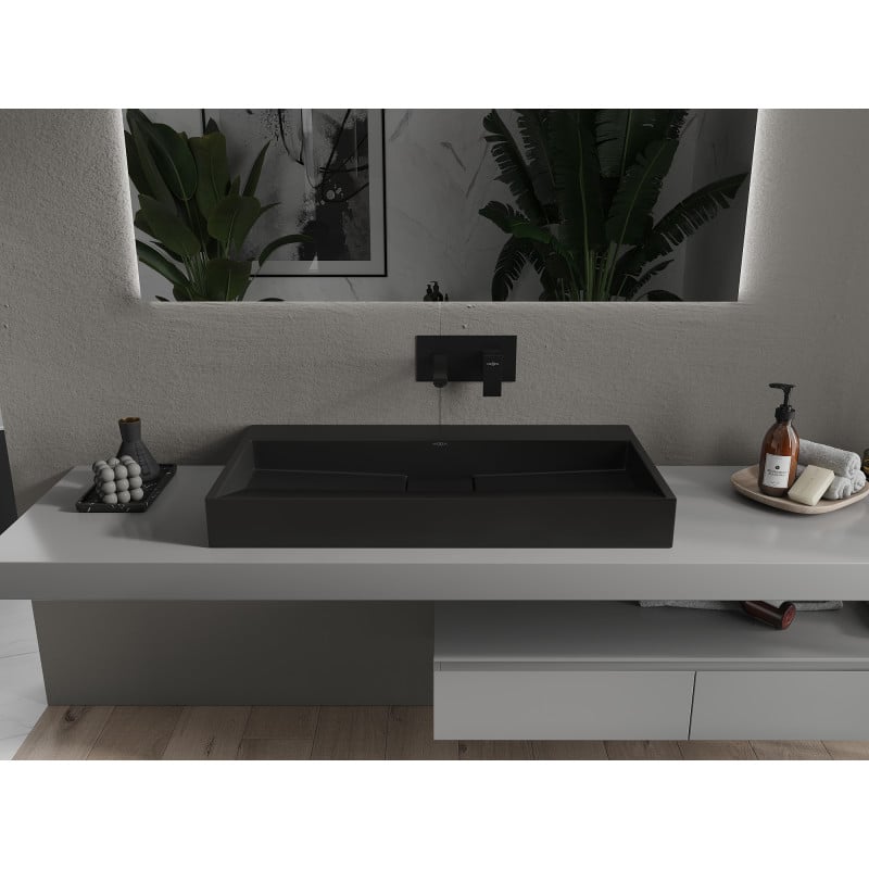 Mexen Ava Aufsatzwaschbecken aus Konglomerat B/O 90 x 46 cm, schwarz - 23019070