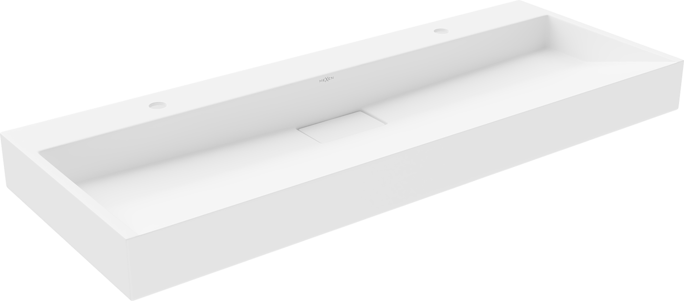 Mexen Ava Aufsatzwaschbecken aus konglomerat zwei Öffnungen 120 x 46 cm, Weiß - 23011202