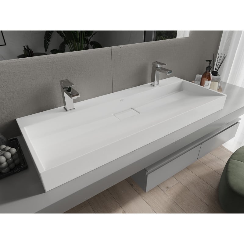 Mexen Ava Aufsatzwaschbecken aus Konglomerat 2/O 120 x 46 cm, weiß - 23011202