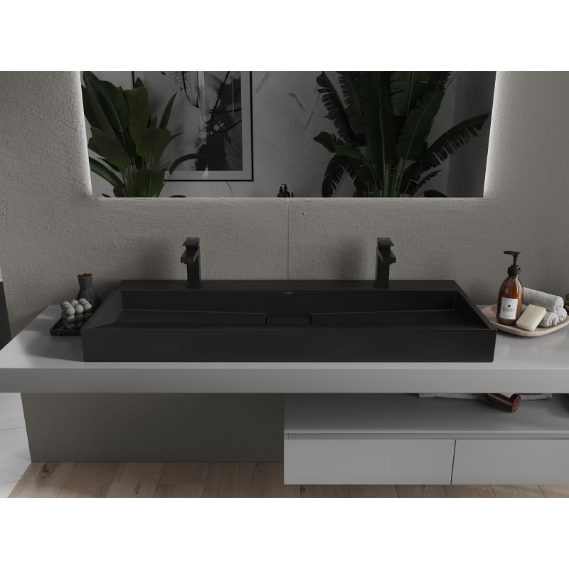 Mexen Ava Aufsatzwaschbecken aus Konglomerat 2/O 120 x 46 cm, schwarz - 23011272