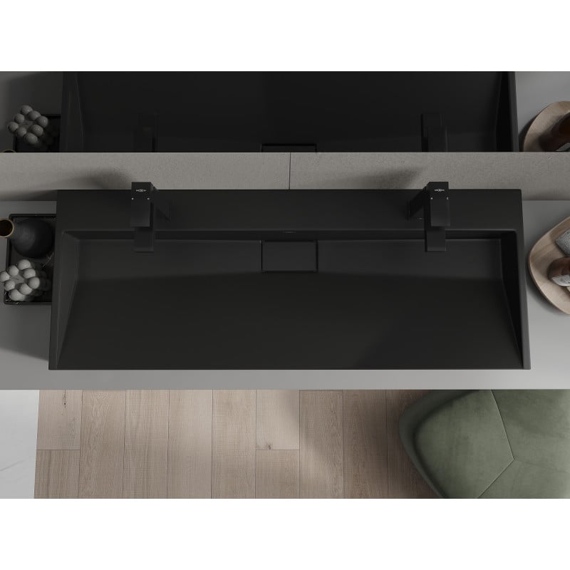 Mexen Ava Aufsatzwaschbecken aus Konglomerat 2/O 120 x 46 cm, schwarz - 23011272