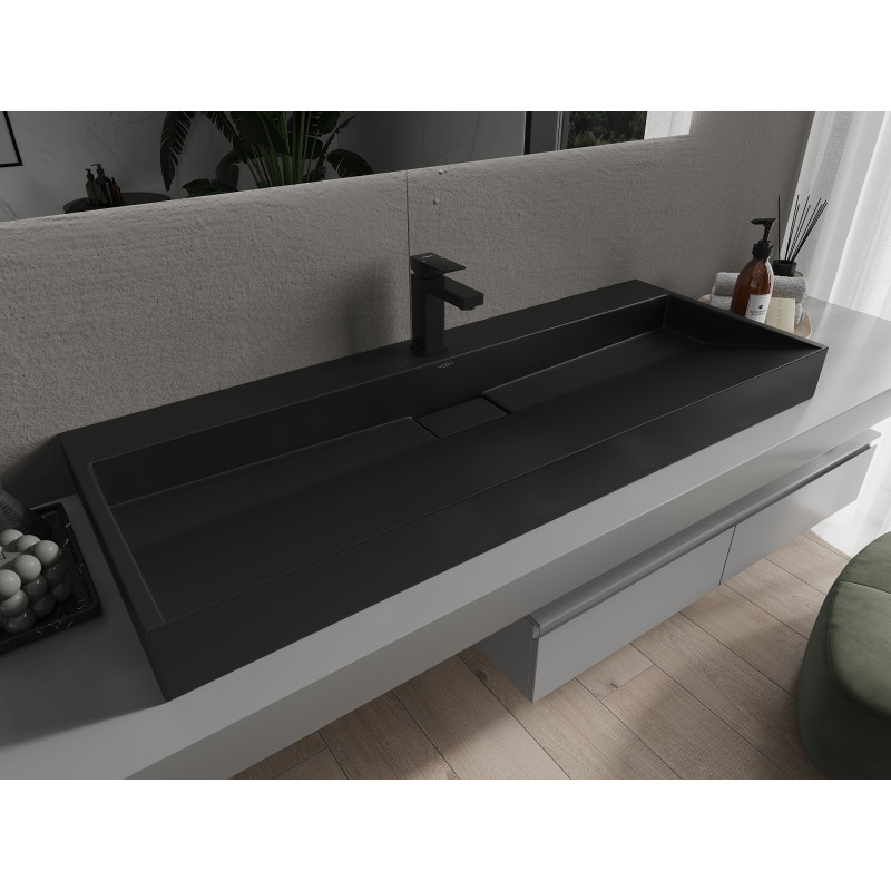 Mexen Ava Aufsatzwaschbecken aus Konglomerat 1/O 120 x 46 cm, schwarz - 23011271