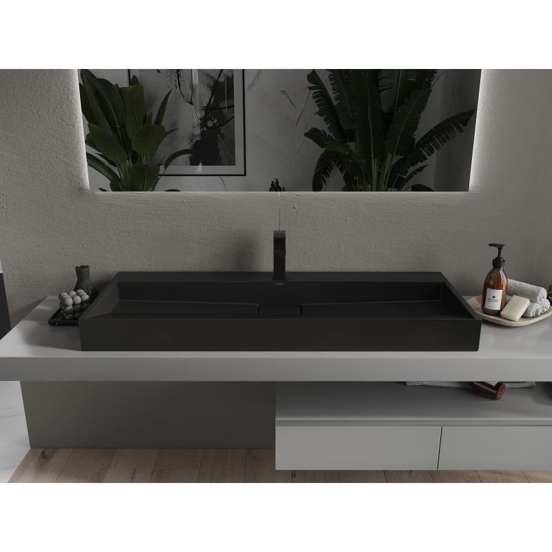 Mexen Ava Aufsatzwaschbecken aus Konglomerat 1/O 120 x 46 cm, schwarz - 23011271