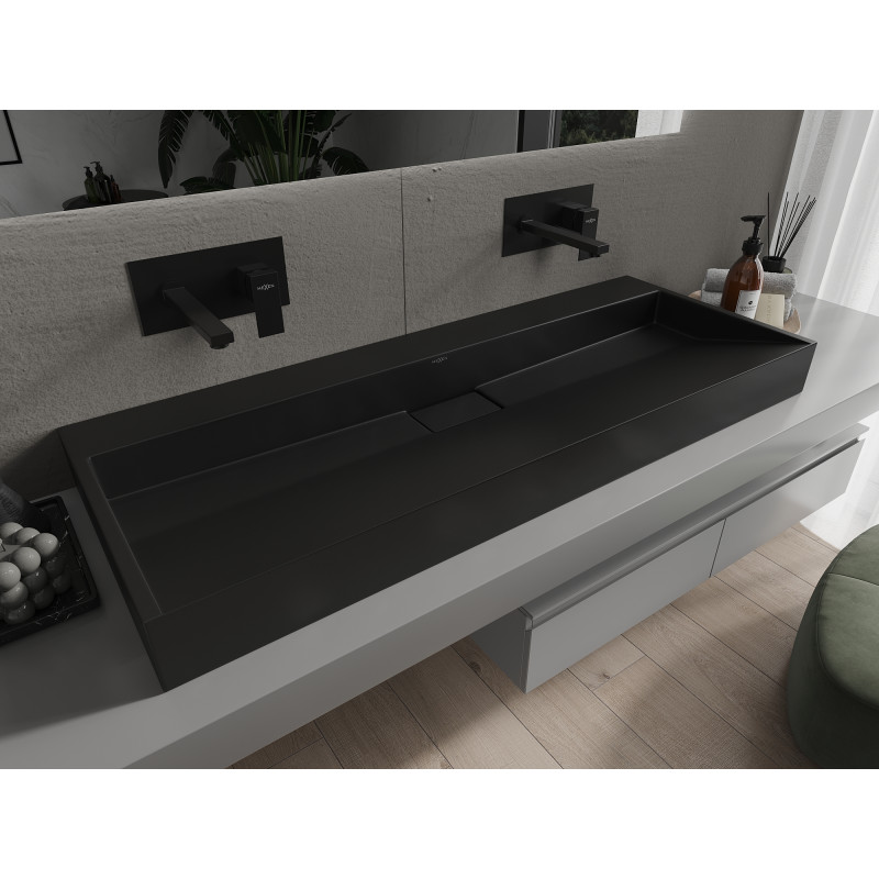Mexen Ava Aufsatzwaschbecken aus Konglomerat B/O 120 x 46 cm, schwarz - 23011270