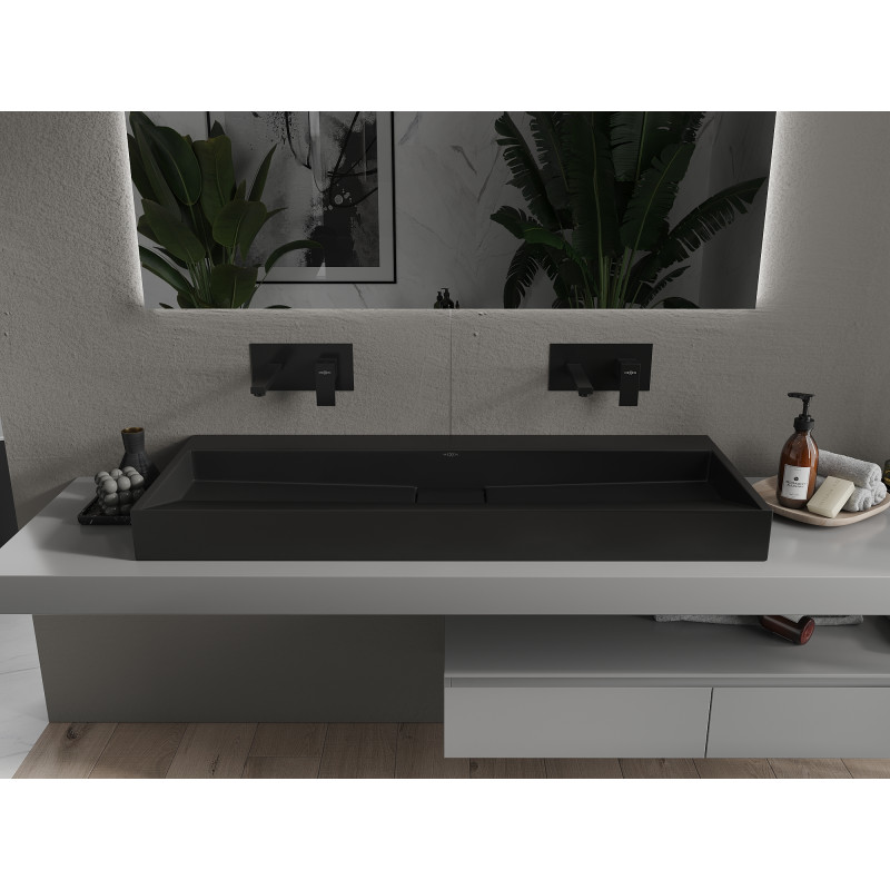 Mexen Ava Aufsatzwaschbecken aus Konglomerat B/O 120 x 46 cm, schwarz - 23011270