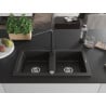 Mexen Mario Granitspüle 2-Kammer mit Küchenarmatur Duero, schwarz/gold metallic - 6504-75-671600-70